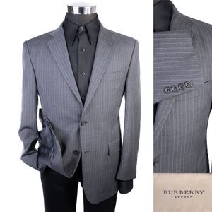 Burberry London Striped Suit Jacket Blazer Sz 38S Wool Two Button